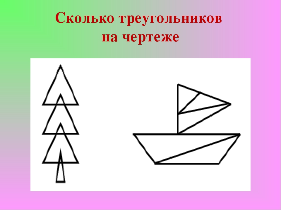 Найти в каждом чертеже все треугольники запиши названия